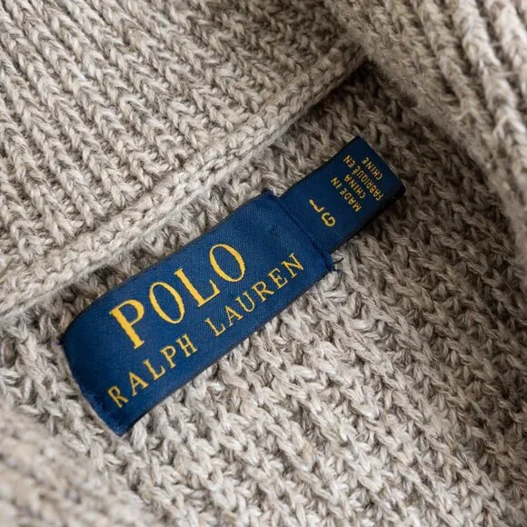 Polo Ralph Lauren Shawl Collar Cardigan Beige Large - Picture 4 of 12